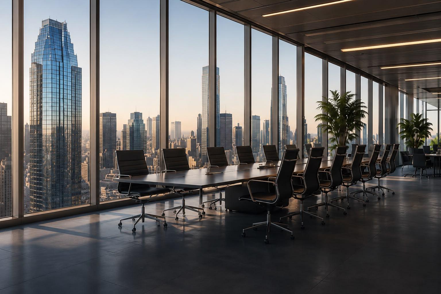 Sala riunioni Nextwor S.A. con vista sullo skyline